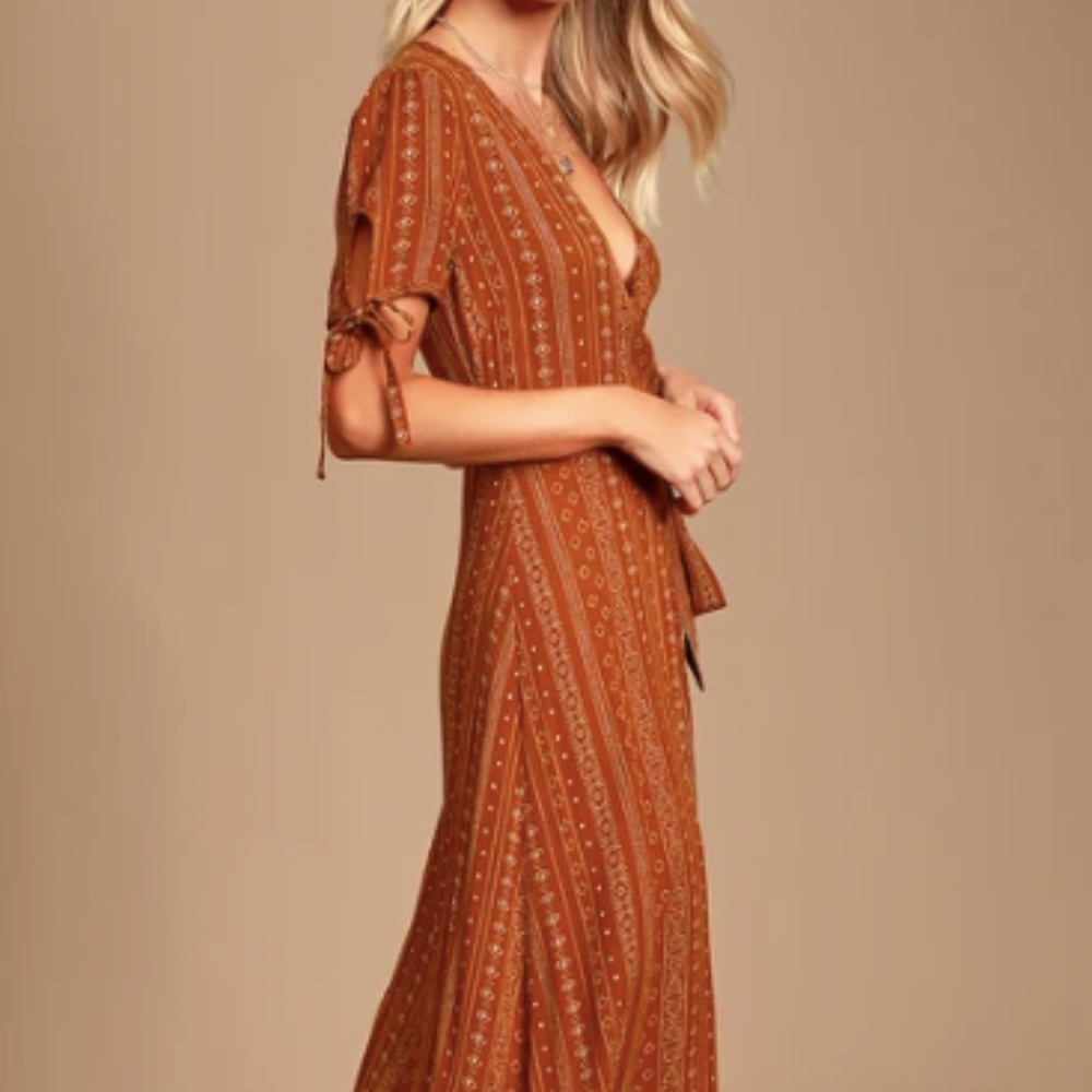 NWT Tabatha Rust Orange Print Wrap Midi Dress